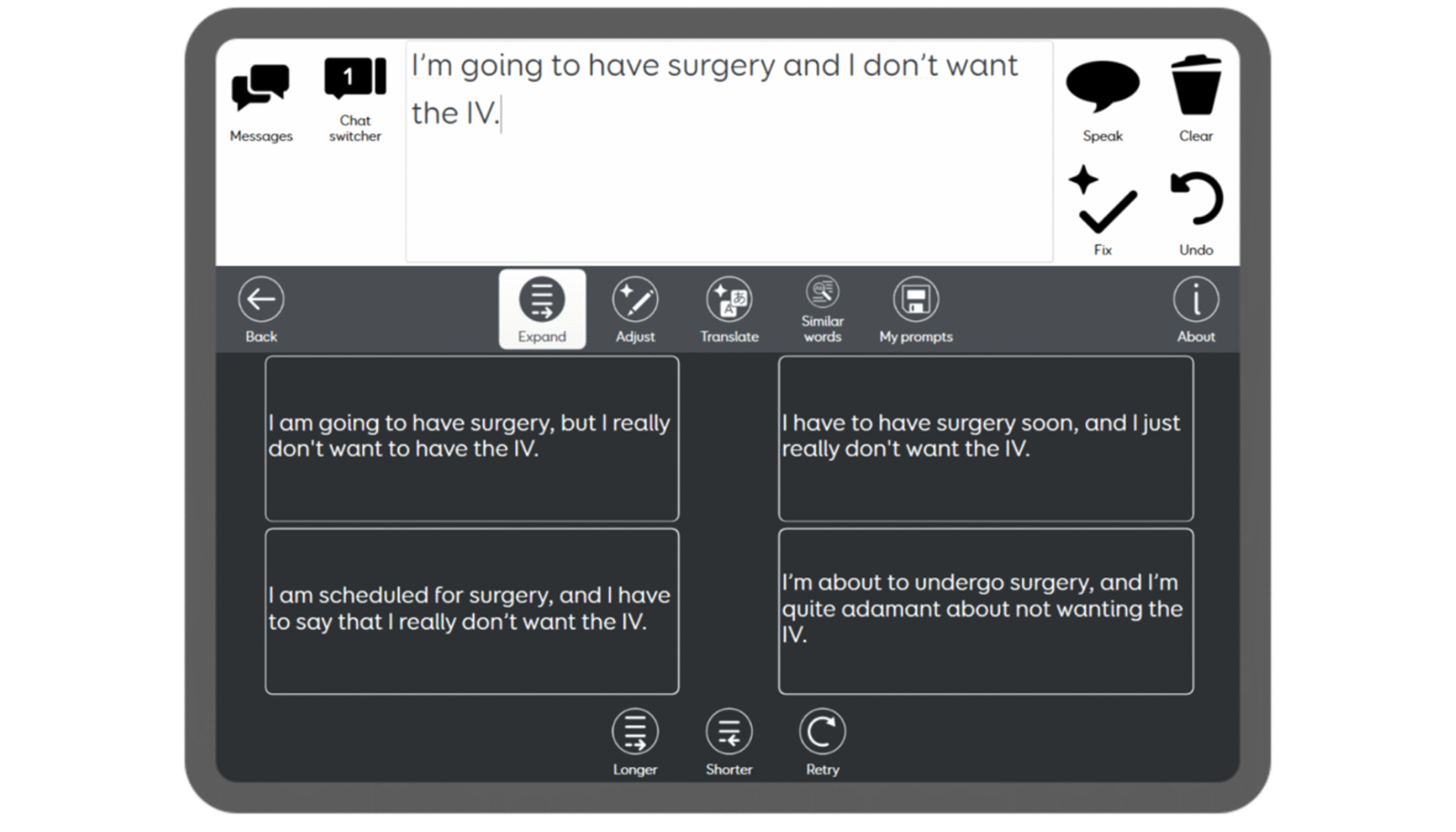 Grid Pad screen showing the expand tool being used with the text