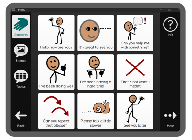 Aphasia Duo 9 Supports screen with communication icons