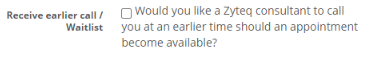 Waitlist checkbox screen shot from appointment booking system