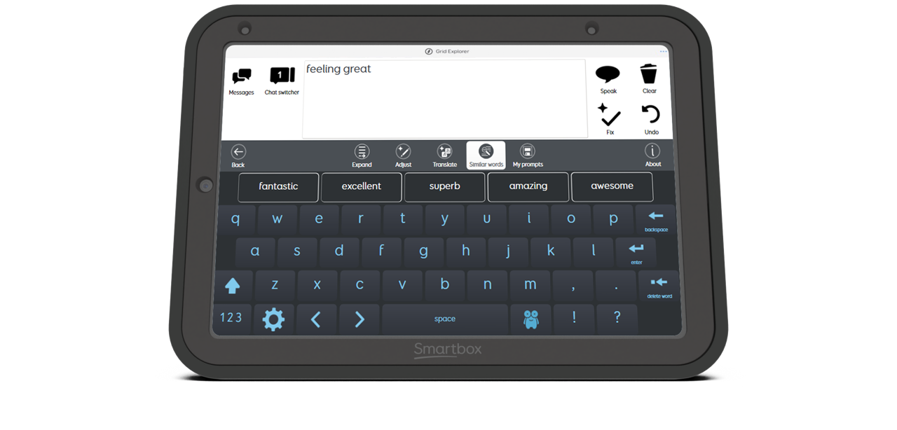 Try Smart Prompt in Text Talker - image of a Grid Pad with Text Talker on eth screen and Smart Prompt